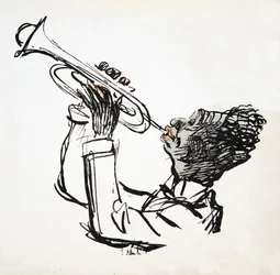 Trumpetspelare, från White Bottoms, pub. 1927 (färgblocktryck)